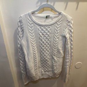 GAP White Cable-Knit Crewneck Sweater